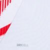Close-up of the Leipzig Home Jersey 24/25 featuring a white background with red diagonal stripes on the upper left. The word DRYCELL appears in light gray, slightly off-center toward the bottom.