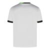 The VFL Wolfsburg Third Jersey 24/25 is showcased from the back against a white background. Its a plain white T-shirt with short sleeves, featuring black collar and sleeve ends, accented with green near the neckline, highlighting its sleek design.